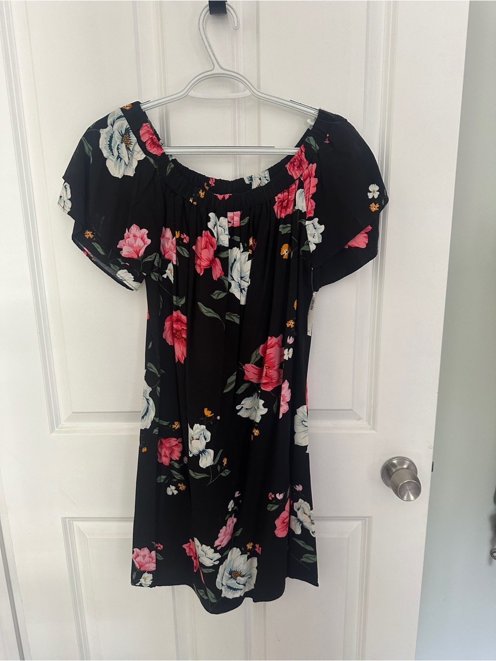 Old Navy Black Mini Dress with Pink & White Floral Print
